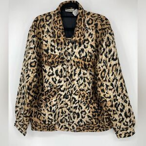 Vintage Elizabeth Terrell Leopard Print Pure Silk Jacket Size XL